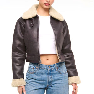 Chaqueta Bomber de Cuero Genuino para Mujer con Ribete de Piel, Cierre de Cremallera en Manga Larga, Ropa de Invierno - Product Image 5
