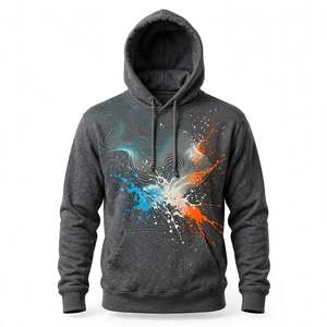 Sweat-shirt à capuche pour homme, imprimé abstrait effet éclaboussures, en molleton bouclette, décontracté, avec poches, coupe classique, tricoté, 100 % polyester, tendance - Product Image 1
