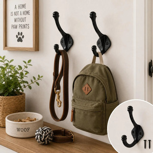SHUBHAM <b>Black</b> Metal Wall <b>Hook</b> Double Coat Rack Vintage Drill Mounted Clothing Hanger for Entryway Bedroom - Product Image 6