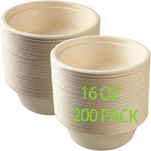 Modern <b>Party</b> Compostable Disposable <b>Plastic</b> <b>Bowls</b> Biodegradable Eco-Friendly Sugarcane Soup Salad Wheat Flakes Nature BPA FREE - Product Image 1