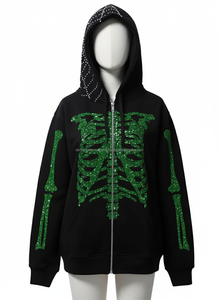 Direct Factory Wholesale Custom Brand Men's Pullover Hoodie Solid <b>Rhinestone</b> Fleece <b>Fabric</b>-Polyester/Cotton Material Washed - Product Image 3
