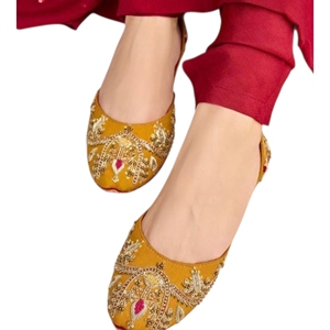 STAR IMPEX Women's Handmade <b>Khussa</b> Shoes Lace-Up Closed Toe Floral Embroidery Rhinestone Decor Flat PVC Upper Genuine Leather - Product Image 4