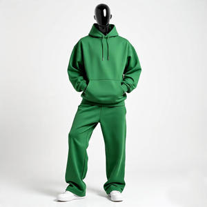 Unisex <b>Green</b> Tracksuit Hooded Full Sleeve Solid Color Loose Fit Breathable Casual Autumn Wear Adults <b>Set</b> - Product Image 1
