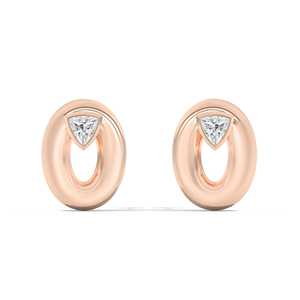 Pendientes de Oro Sólido de 14K y 18K con Diamantes Cultivados en Laboratorio de Corte Trillón, Engastados en Bisel, Aros Geométricos Abiertos en Forma de Círculo, Ovalados y Abombados, Venta al por Mayor - Product Image 1