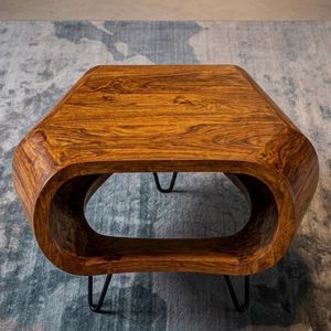 <b>Brown</b> Sheesham Wood Coffee <b>Table</b> with Metal Legs Farmhouse Design Movable Storage for Living Room - Product Image 4