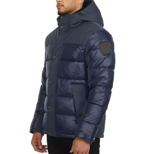 Veste matelassée à capuche bleu marine pour homme avec col montant, fermeture à boutons, coupe-vent, rembourrée de duvet, manteau d'hiver, style décontracté - Product Image 3