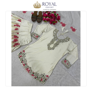 Wholesale Exporter Selling Standard Quality Indian Clothing Women Japan Satin <b>Material</b> with Embroidery Work Farshi Suit Set - Product Image 2