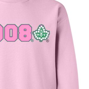 Sudadera AKA Light Pink 1908 Ivy con cuello redondo, gráfico verde y rosa, de forro polar, unisex, para hermandades griegas, OEM ODM - Product Image 3