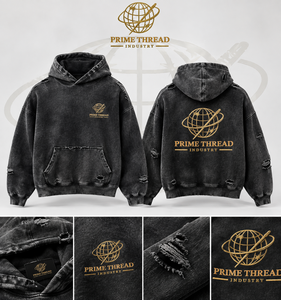 Custom Made Men's Oversized Hooded Sweatshirt Embroidered Logo Washed Pullover Cotton French Terry <b>Gothic</b> Style <b>Hoodies</b> - Product Image 1
