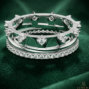 Ensemble de bagues de luxe en or blanc 9K 10K 14K 18K avec diamants de laboratoire certifiés IGI, alliance de mariage pour femme - Product Image 3