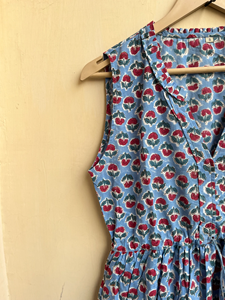 เดรสพิมพ์ลายบล็อกมือแบบฮิตขายดีปี 2026 คอวี แขนกุด สไตล์อินเดีย ผ้าฝ้ายอินเดีย ชุดยาวสำหรับผู้หญิง - Product Image 2