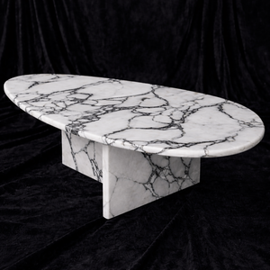 Table à manger ovale en marbre blanc Calacatta de luxe, veinage noir, table centrale moderne en pierre pour salon, hôtel, villa, meubles - Product Image 2