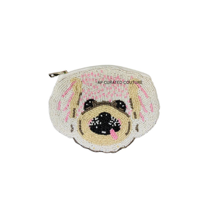 Porte-monnaie artisanal en perles avec visage de bouledogue, mini fermeture éclair, style dessin animé, fait main, personnalisable, designs tendance - Product Image 1