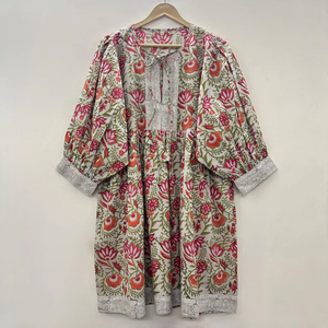 Vestido Casual Midi para Mujer, Tejido 100% Algodón, Liso, Manga Corta, Cintura Imperio, Estilo Babydoll, Cuello en V, Holgado, Funcional - Product Image 1