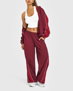 Maroon Red Solid Lightweight Sporty Summer Windbreaker Jacket <b>Jogger</b> Pants Set Drawstring Closure Windbreaker Tracksuit - Product Image 3