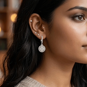 Pendientes de Oro Blanco de 14K con Diamantes Redondos de 1 Quilate en Forma de Racimo para Mujer, Pendientes Colgantes con Halo, Regalo de Cumpleaños y Aniversario - Product Image 1