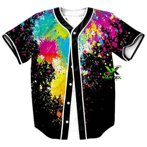 Maillot de baseball personnalisé Vantex en polyester, motif éclaboussures de peinture colorées, respirant, unisexe, pour adulte - Product Image 1