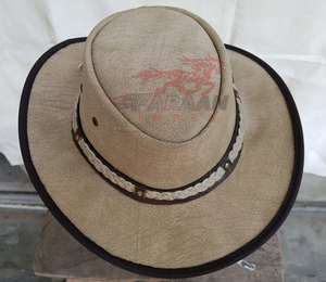 Chapeau de cowboy en cuir beige personnalisé, style western, à large bord, avec bande tressée, pour l'équitation en extérieur, vente en gros - Product Image 4