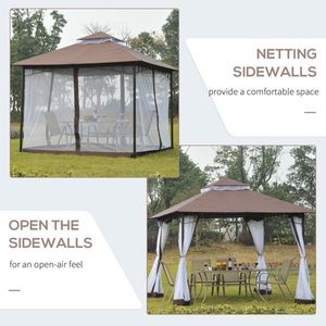 Gazebo Moderno 3x3 Metri per Esterni, Tenda a Baldacchino in Tessuto Color Caffè con Pali in Metallo per Cortili, Ville, Parchi e Hotel - Product Image 3