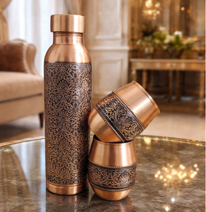 Copper Water <b>Bottle</b> with Hammered Base and Lid Eco-Friendly <b>Vintage</b> Design Portable Drinkware for Office Use - Product Image 6