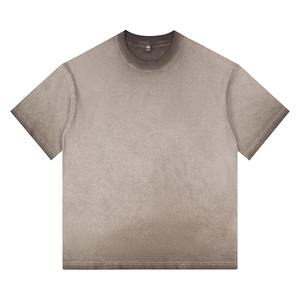 T-shirt décontracté pour homme de haute qualité, 100 % coton, coupe oversize, col montant, style vintage délavé à l'acide, épaules tombantes, option grandes tailles - Product Image 3