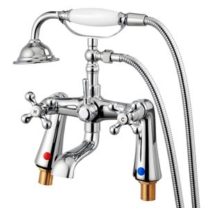 Robinet de baignoire à pieds en chrome poli vintage, montage sur pont, bec rotatif à 360 degrés, tuyau de 59 pouces de long, douche à main pour baignoire - Product Image 1