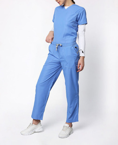 Medical Scrubs Uniform V-neck Hospital <b>Nursing</b> Sets Short Sleeve Tops Jogger Pants Unisex Polyester Spandex Summer - Product Image 1