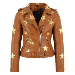Veste de motard BRANDO Star en cuir Napa 100% véritable sur mesure pour femme, veste de moto en cuir, fermetures éclair YKK de qualité supérieure, patchs étoiles - Product Image 6