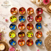 Pequeños Diyas de Terracota Pintados a Mano en India, Decoración para el Hogar, Oficina o Templo, Recuerdo de Pooja, Portavelas Decorativo, Regalos de Diwali