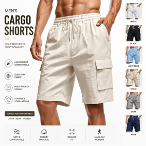 OEM Mens Linen <b>Cargo</b> Shorts Breathable Loose Fit Multi Pocket Casual Shorts Summer Jogging Sports Shorts European Style Shorts - Product Image 1
