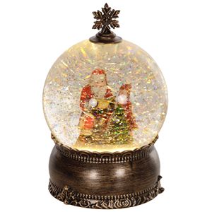 Globe de neige lumineux de Noël avec paillettes tourbillonnantes, fonction musicale à piles, pour décoration de fêtes en bronze - Product Image 1