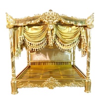 Luxuriöses Goldblatt-Himmelbett aus Mahagoniholz mit Vollständiger Schnitzerei und Vorhang, Entworfen für Königliche Klassische Möbel