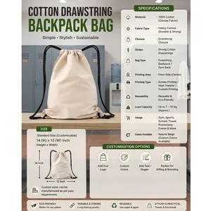 Premium Quality Cotton <b>Drawstring</b> Sports <b>Backpack</b> Bag for Gym Workout and Outdoor Activities Available at Best Price - Product Image 6