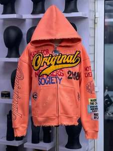 Original Members Society Zip-Up Hoodie Men's Streetwear Oversized Hooded Sweatshirt with Graphic Print and Pockets - Product Image 4