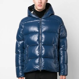 Manteau d'hiver décontracté pour homme, bleu marine, à capuche, coupe classique, fermeture éclair, couleur unie, en polyester épais - Product Image 1