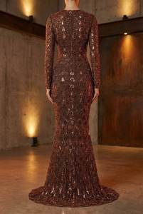 ชุดราตรีทรงเมอร์เมดประดับเลื่อมลายเรขาคณิต คอสูง แขนยาว แต่งลูกปัด สำหรับงานพรมแดง งานเลี้ยงคนดัง รุ่นขายดีประจำปี 2026 - Product Image 3