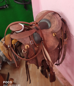 Selle en cuir Western Barrel Selle en cuir Western Roping Ranch Wade Selle de course de chevaux Équipement équestre - Product Image 4