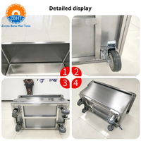 Chariot à viande robuste en acier inoxydable de 500 L avec drain et roues pour l'abattage et la transformation de la viande