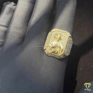 Bague en argent 925 avec diamant de laboratoire, motif Faith, entièrement étincelante, ton or, bijou de déclaration pour les détaillants - Product Image 4
