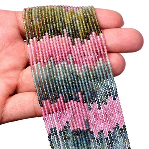 Cuentas Redondas de Turmalina Natural de 3 mm, 13 Pulgadas, Verde Rosa, Collar de Piedras Preciosas Multicolores, Certificado por CMA, Rajasthan - Product Image 1