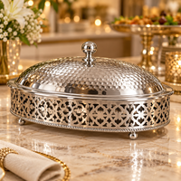 Plat de service de luxe en acier inoxydable avec couvercle en dôme martelé, durable, écologique, isolé, pour plats chauds, 24 cm de diamètre