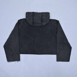 เสื้อฮู้ดครอปทรงหลวมสำหรับผู้หญิง แขนยาว สีพื้น ผ้าฟอกยีนส์ แต่งเชือกผูก ใส่สบาย เหมาะสำหรับฤดูใบไม้ร่วง - Product Image 2