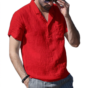 Polo en lin et coton blanc à manches courtes pour homme, décontracté, couleur unie, avec poche, respirant, coupe classique - Product Image 4