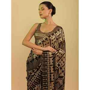 Impresionantes lentejuelas negras Georgette Festival Wear Saree con blusa - Product Image 4