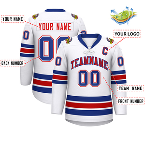 Camiseta de Hockey sobre Hielo Personalizada, Blanca, Azul y Roja, Sublimada, Absorbente de Humedad, Manga Corta, Unisex, para Adultos, Ropa de Invierno - Product Image 6