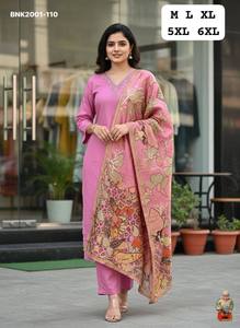 Ensemble Kurti-Pant en soie romaine de qualité supérieure avec travail artisanal Khatli et broderie, et Dupatta imprimée/zari – Fournisseur indien - Product Image 2