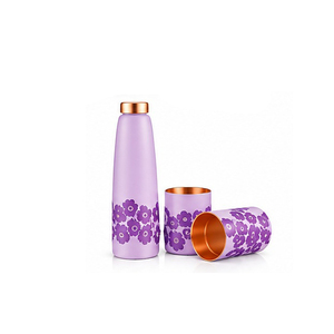 New Floral Design <b>Metal</b> Water Bottle Set with Copper Lids Portable Travel Drinkware Teal Color - Product Image 6