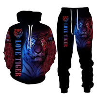 Conjunto Deportivo Unisex con Capucha y Estampado Gráfico Completo Teh Lion 2 en 1, Ropa Casual de Primavera, 320g Poliéster/Algodón Sublimado