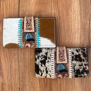 New Designer Clutch Cowhide Fur Leather Hand Tooled Carving Wallet <b>Phone</b> Case Stylish Wallet Multi Uses Wallets - Product Image 3