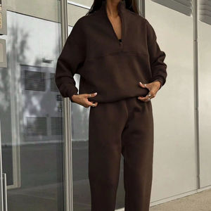 Custom Women's Fleece Tracksuit Set Quarter <b>Zip</b> Sweatshirt Jogger Pants Casual Loungewear Activewear OEM Supplier - Product Image 2